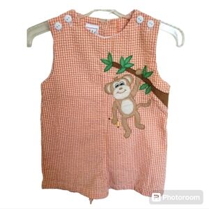 ZU Orange White Checkered Monkey Jumper Size 9 Months